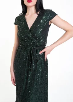 Gini London Green Sequin Belted Midi Wrap Dress