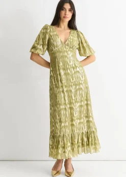Gini London Green Viscose Animal Jacquard Occasion Midi dress