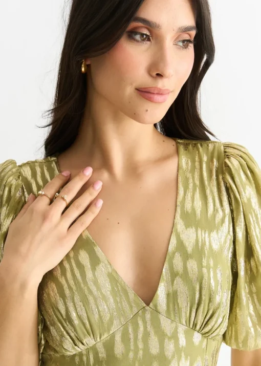 Gini London Green Viscose Animal Jacquard Occasion Midi dress