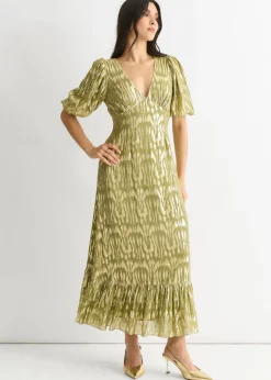 Gini London Green Viscose Animal Jacquard Occasion Midi dress