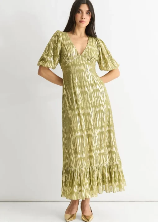 Gini London Green Viscose Animal Jacquard Occasion Midi dress