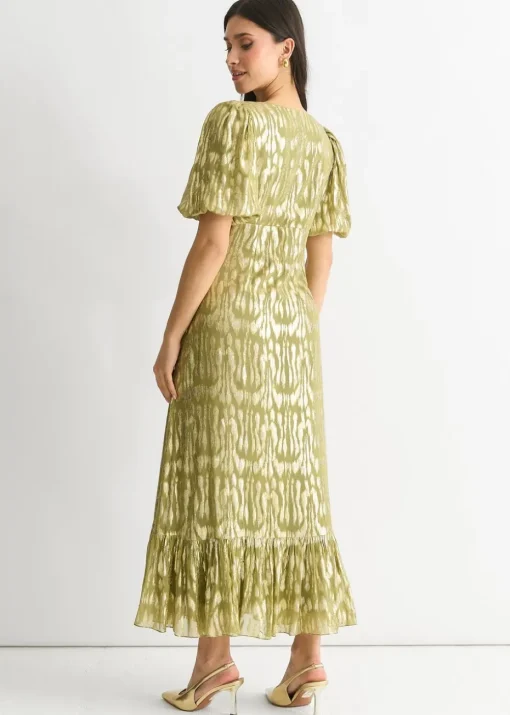 Gini London Green Viscose Animal Jacquard Occasion Midi dress
