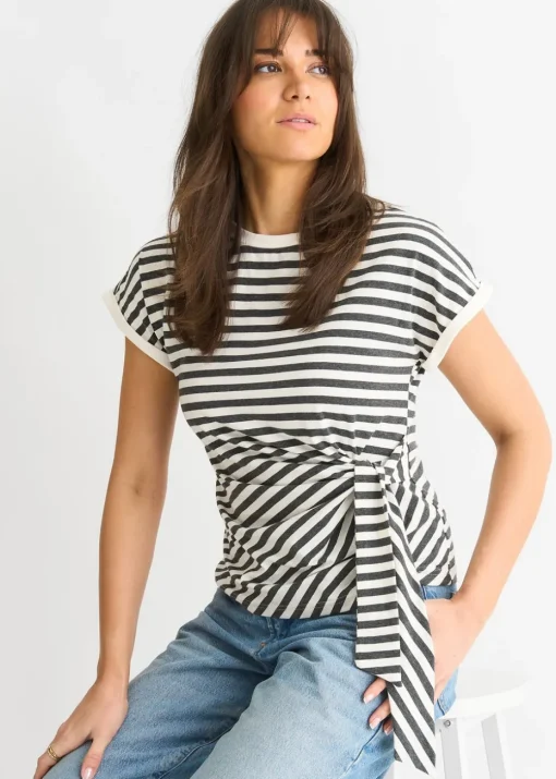Gini London Grey Stretch Stripe Top