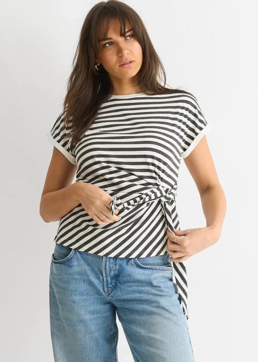 Gini London Grey Stretch Stripe Top