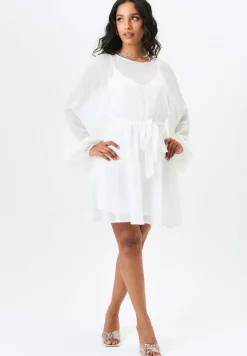 Gini London Ivory Long Sleeve Chiffon Foil Mini Dress