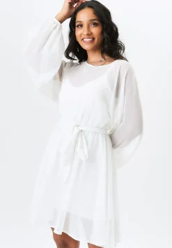 Gini London Ivory Long Sleeve Chiffon Foil Mini Dress
