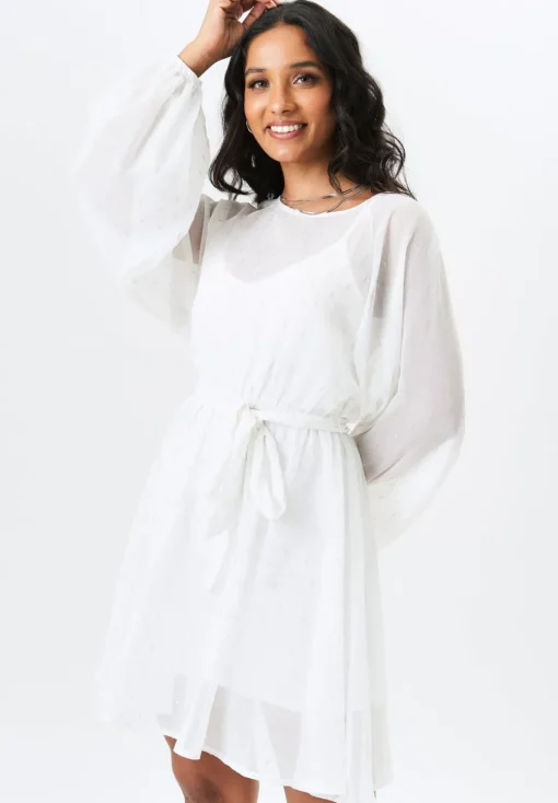 Gini London Ivory Long Sleeve Chiffon Foil Mini Dress
