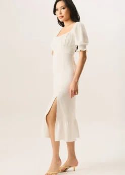 Gini London Ivory Shirred Sleeves Shift Midi Dress