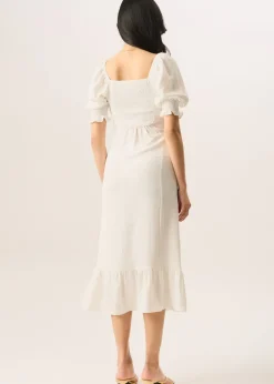 Gini London Ivory Shirred Sleeves Shift Midi Dress