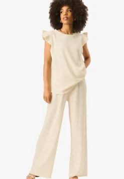 Gini London Ivory Textured Elastic Waist Pull On Trousers