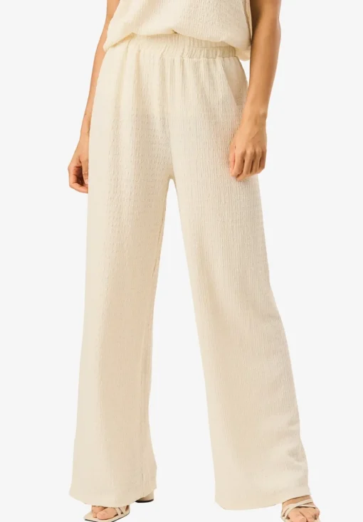 Gini London Ivory Textured Elastic Waist Pull On Trousers