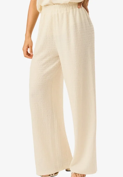 Gini London Ivory Textured Elastic Waist Pull On Trousers