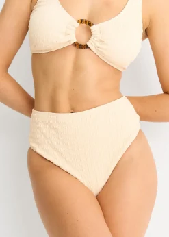 Gini London Ivory Textured High Waist Bikini Bottom