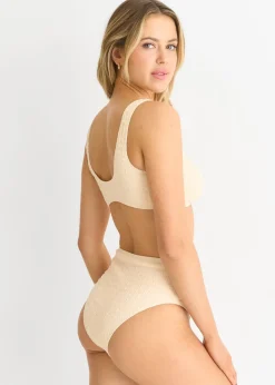 Gini London Ivory Textured High Waist Bikini Bottom