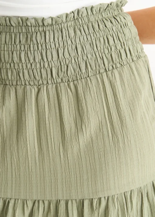 Gini London Khaki Smocked Tiered Maxi Skirt