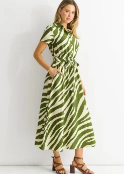 Gini London Khaki Zebra Print Viscose Shirt Dress