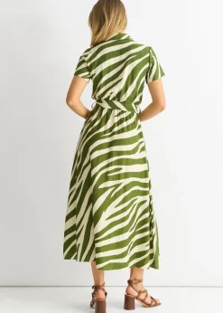 Gini London Khaki Zebra Print Viscose Shirt Dress