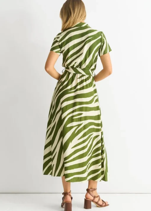 Gini London Khaki Zebra Print Viscose Shirt Dress