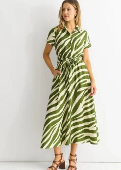 Gini London Khaki Zebra Print Viscose Shirt Dress