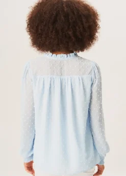 Gini London Light Blue Dobby Chiffon Frill Neck Blouse