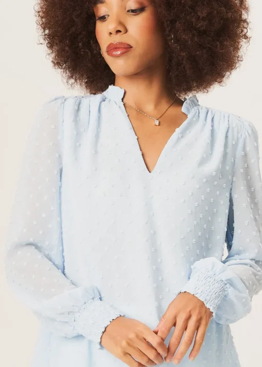 Gini London Light Blue Dobby Chiffon Frill Neck Blouse