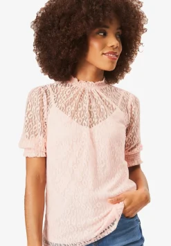 Gini London Light Pink High Neck Lace Loose Fit Blouse