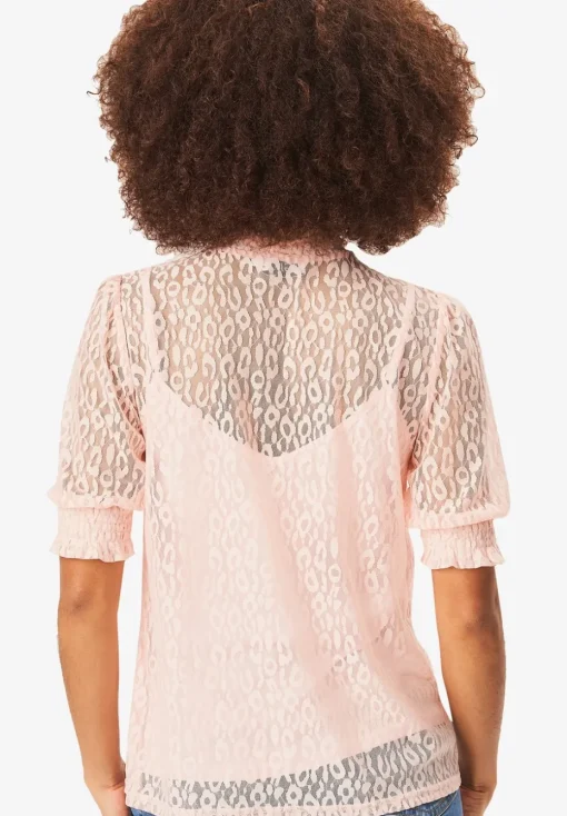 Gini London Light Pink High Neck Lace Loose Fit Blouse