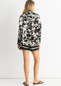 Gini London Mono Border Print Viscose Oversized Shirt