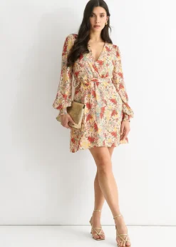 Gini London Multi Colour Stripe Chiffon Jacquard Wrap Mini Dress