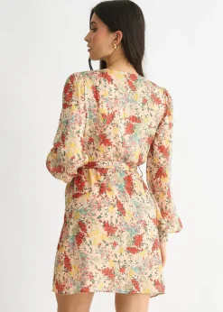 Gini London Multi Colour Stripe Chiffon Jacquard Wrap Mini Dress