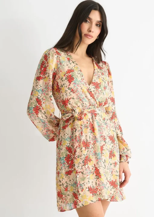 Gini London Multi Colour Stripe Chiffon Jacquard Wrap Mini Dress