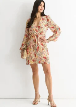 Gini London Multi Colour Stripe Chiffon Jacquard Wrap Mini Dress