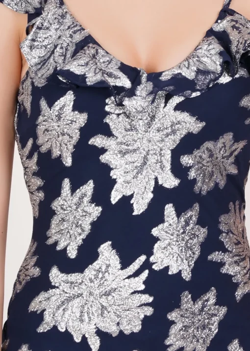 Gini London Navy Floral Clipped Tiered Ruffle Midi Dress
