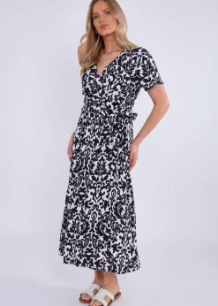 Gini London Navy Short Sleeves Viscose Wrap Midi Dress