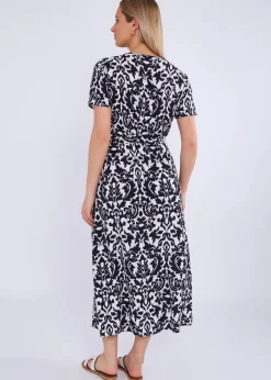 Gini London Navy Short Sleeves Viscose Wrap Midi Dress