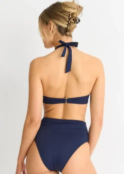 Gini London Navy Twist Front Halter Neck Bikini Top