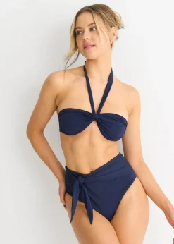 Gini London Navy Twist Front Halter Neck Bikini Top
