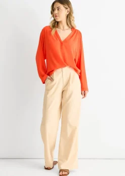 Gini London Orange Textured Chiffon Oversized Blouse