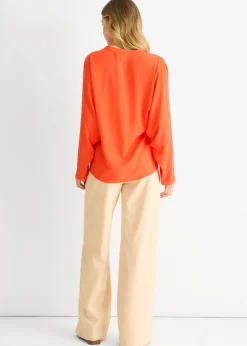 Gini London Orange Textured Chiffon Oversized Blouse