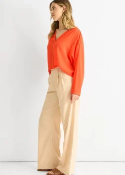 Gini London Orange Textured Chiffon Oversized Blouse