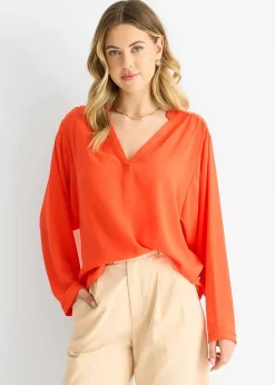 Gini London Orange Textured Chiffon Oversized Blouse