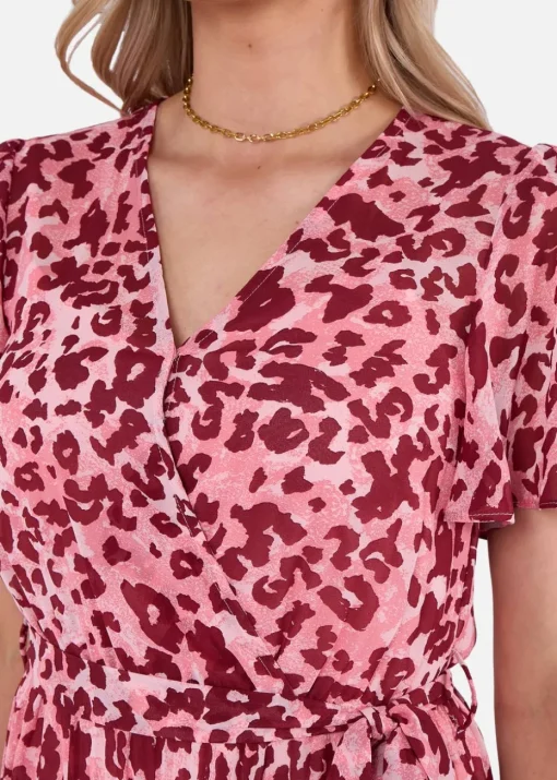 Gini London Pink Animal Print Wrap Pleated Midi Dress