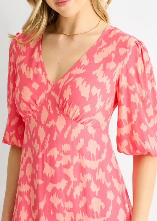 Gini London Pink Animal Print Viscose Midi Dress