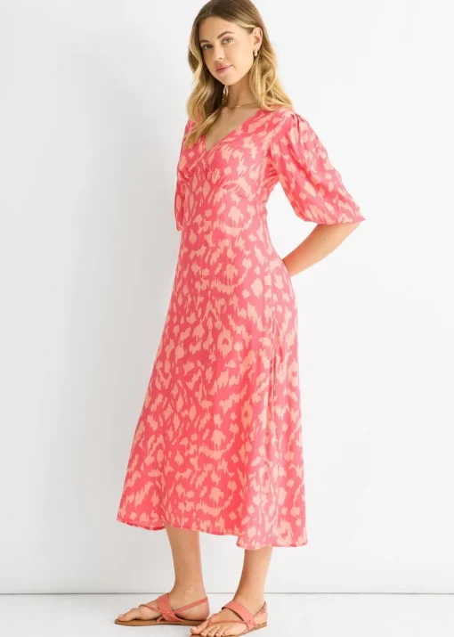 Gini London Pink Animal Print Viscose Midi Dress