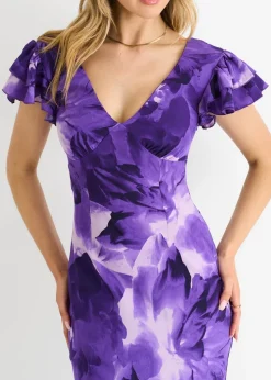 Gini London Purple Watercolour Floral Maxi Dress