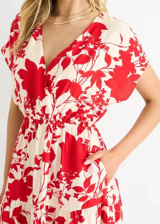 Gini London Red Floral Elastic Waist Maxi Dress