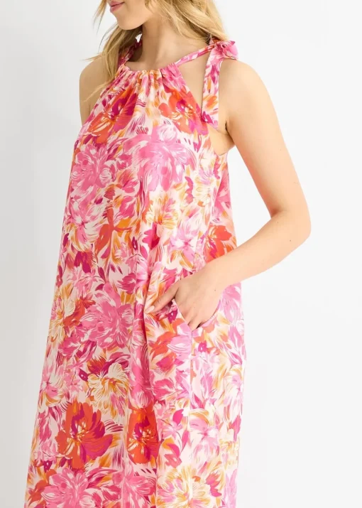 Gini London Red Floral Tie Straps Trapeze Dress