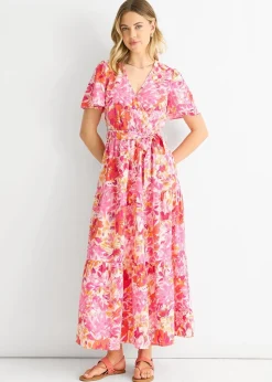 Gini London Red Floral Wrap Belted Midi Dress