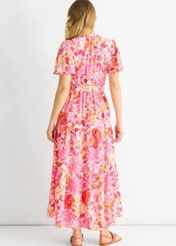 Gini London Red Floral Wrap Belted Midi Dress