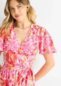 Gini London Red Floral Wrap Belted Midi Dress